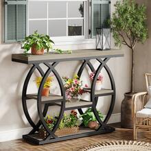LITTLE TREE 39.4" Console Table, Industrial 4-Tier Sofa Table Entryway Table, Narrow Wood Accent Table For Living Room, Hallway, Foyer, Rustic Brown - 灰色 - 查看 4
