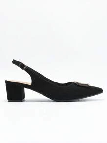 2025 New Wide Fit Suede Pointed Toe Sexy Thick Heel Sandals For Women, Elegant Backstrap Open Toe Black High Heels
