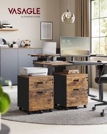 VASAGLE Lockable File Cabinet, Filing Pedestal With 2 Drawers, 5 Wheels, And Adjustable Hanging Rails, Textured Surface, For A4 And Letter Sized Papers, Home Office - Óxido marrón - Ver 1