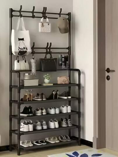 Estante de almacenamiento, Perchero de entrada, perchero y estantería para zapatos, Organizador multifuncional colgante de gorras y chaquetas,Estantería para ropa,Zapatero para armario,organizador de zapatos con sombrero, perchero, estante de entrada para almacenamiento grande Zapatero para armario organizador de zapatos con sombrero, perchero, estante de entrada para almacenamiento multifuncional,8 ganchos y 4 niveles para la decoración del salón, decoración de habitación, decoración del hogar, decoración de otoño, decoración de dormitorio,