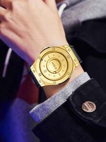 DOM 1pc Fashionable Advanced Technology Men's Watch, Mirrorless Magnetic, Silicone Strap Waterproof Quartz Sports Watch, Personalized Men's Sports Watch, Suitable For Wearing, Christmas Gift For Friends - Shape - View 8