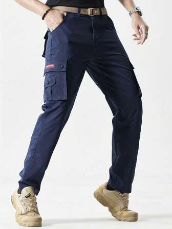 LEDUNTINO [Frühling/Sommer] Herren Mode Lässig Outdoor Reißverschluss-Hose, Sport, Cargo, Einfarbig, Geschenk für Ehemann/Freund, Herren Frühling Herbst Hose, Mehrtaschig, Camping, Wandern Hose, Frühling Herbst Unterteil (ohne Gürtel)