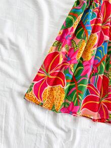 Tropisches Muster Mini Kleid, geeignet für Strandurlaubp, Damen Sommerkleidung, tropische Resortkleidung, Sommer, Resortkleidung, Damenkleid, Resortkleidung - Orange - Übersicht 4