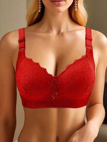3pcs Bra Push-Up Tanpa Kawat Seksi Berenda Warna Polos untuk Wanita, Mengangkat & Memperindah Payudara, Anti-Kendur - MultiWarna - View 4