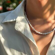 1 Pc Men's Baroque Asymmetrical Faux Pearl ABS Resin Summer Fashion Necklace