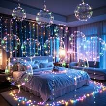 10/1 Luminous LED Transparent Wave Balloon Set (Inflated Size Approximately 35cm-40cm), With 3.0-Meter (Approximately 9.84ft) LED Light String (Excluding Internal Power) Suitable For Birthday Decoration, 2025 Graduation Decoration, Wedding Decoration, Mother's Day, Room Decoration, Shooting Props (Multi-Color Optional)