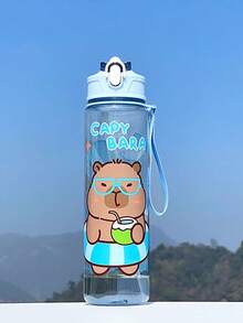 1pc 800ml Cute Cartoon Capybara Design Water Bottle With Straw, Leak-Proof, Anti-Drop, Portable For Kids/Students, Sports, Travel, Kindergarten, Boys And Girls