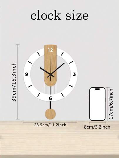 Pc, Wit Wood Grain Acrylic Creative Swing Wand Clock, Silent Living Room, Bedroom, Room ation, Home Kitchen, Office Birthday, Bedroom Dormitory Back To School view 2
