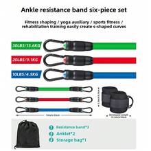 Set de 6 bandas de resistencia con correas para tobillos, de tensión media, equipo de ejercicio para piernas y glúteos, para desarrollo muscular, entrenamiento de fitness, yoga, correr, taekwondo y accesorios de gimnasio - Negro - Ver 11
