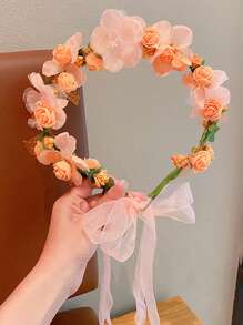 1 pièce Serre-tête floral à motif tressé simulé, coiffe artisanale fait main, style rustique Mori, convient pour les mariées, demoiselles d'honneur, la photographie, les stations balnéaires, le studio