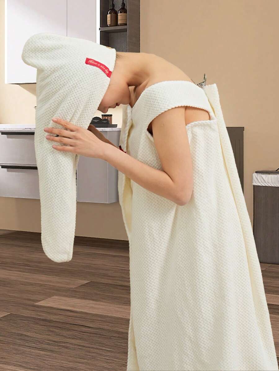 2/1pc(S) Coral Fleece Solid Color Soft Absorbent Hair Drying Cap/Women Bathrobe/Bathrobe Towel, Bathroom Accessories & Home Decor - White - View 1