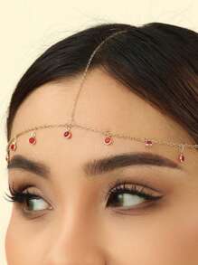 1 Stück grundlegendes minimalistisches elegantes Eisenkette Rot Kristall Quasten Kopfstück, geeignet für Hochzeiten, Partys, Veranstaltungen als Geschenk (handgefertigte Kette auf Größe zugeschnitten, Kristallmenge variiert)