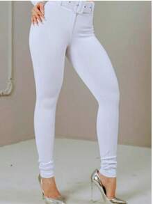 PREMIUM 3D RIBBED SHAPING PANTS WITH BLOGGER BELT - White - View 2