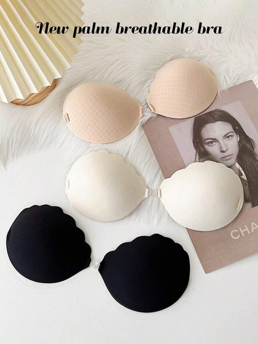 1 件女士透气胸罩 + 免费 1 件防滑透明肩带小胸加厚掌心杯前推式粘合胸罩
