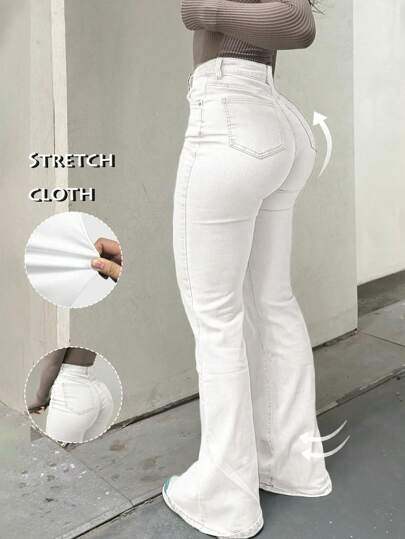 GILIPUR Nuevos jeans de mujer de pata de campana estilo antiguo dinero blanco - Cintura alta, ajuste delgado, elástico, elegante, de moda, casual, versátil, estilo callejero de vuelta a la escuela, Y2K, moda de los 2000, ropa de otoño e invierno, ropa retro, Navidad y Acción de Gracias para Año Nuevo