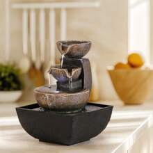 1 pieza Fuente de cascada de resina serena - Fuente de cascada de resina serena, alimentada por USB, voltaje bajo ≤36V, característica decorativa de agua fluida de sobremesa para relajación en el hogar y la oficina