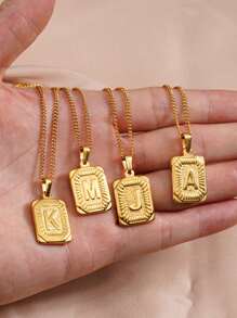 Colliers avec lettre initiale carrée en acier inoxydable plaqué or 18 carats avec chaîne gourmette