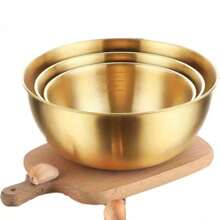 1pc/3pcs Stainless Steel Mixing Bowls Set With Measurement, Multi-Functional Kitchen Bowls For Salad, Fruit, Pasta, Easy To Clean, Holiday Theme, Outdoor, Brushed Gold Metal Surface, Round - Size 6.29 Inch, 7.48 Inch, 8.66 Inch,School Supplies