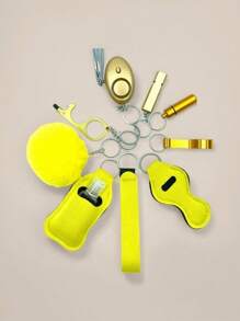 Juego de 9 piezas de llavero de autodefensa para mujeres, incluye alarma, rompedor de ventanas, abridor de botellas, silbato, dispensador de jabón, estuche para lápiz labial, pulsera, pastillero, llavero para exteriores, regalo festivo, accesorios para automóvil, dije para bolso, estilo gótico y Y2K