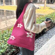 Women Hollow Woven Tote Bag, Suitable For Daily Shopping, Casual Crochet Handbag, Fashion Beach Bag, Multifunctional Knitted Hobo Bag, Large Capacity, Summer Essential, Perfect For Holiday And Vacation, Lightweight, Portable, Suitable For Teenage Girls, College Students, Outdoor, Travel, Christmas Gift, Beach Bag, Summer, Travel Essentials