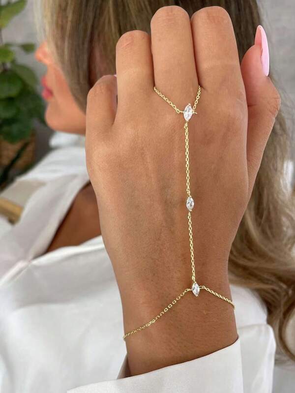 1 Stück einfache Boho Finger Kette mit Strass, geeignet für den täglichen Gebrauch von Frauen