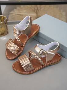 Summer Children Woven Strap Sandals, Casual & Fashionable, Unisex Flat Beach Shoes, Suitable For Everyday Wear, Vacation & Travel