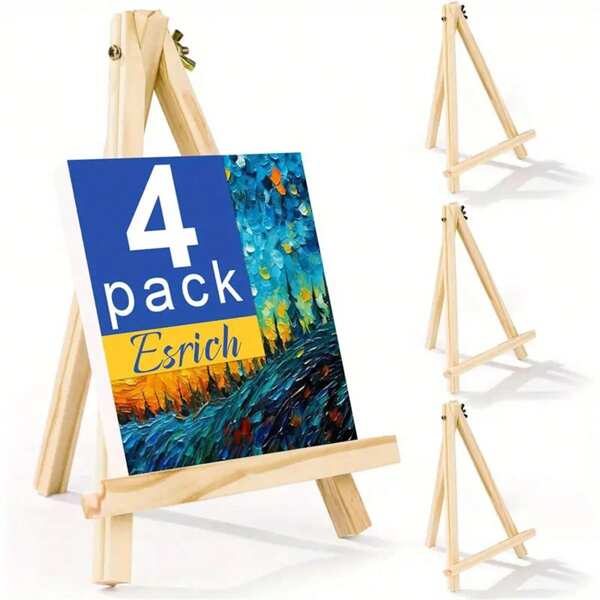 4 paquetes, 1 pieza caballete + 1 Pieza tabla de arte + 1 Paleta ++ 1 Set de 4 piezas de pinceles, caballas de madera artísticas para pintura y manualidades, soporte de trípode Adjustable, exhibición portátil de sobremesa para arte, canvas, fotos y letreros