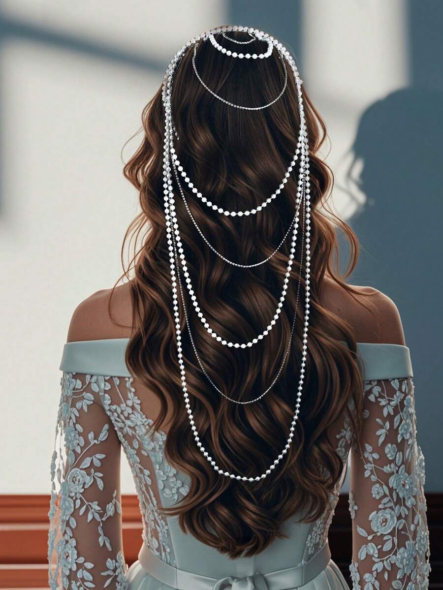 1pc Pearl Hair Chain, Luxury Elegant Tassel Hair Accessory, Suitable For Birthdays, Parties, Performances, Hairband, Hair Hoop Headband