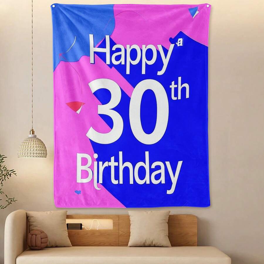 Manta minimalista en tonos morado y azul, un regalo elegante y moderno para una celebración de 30 años que brinda calidez y elegancia - Multicolor - Ver 1