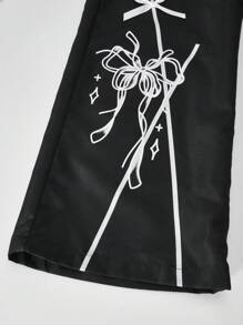 Fashionable Casual Punk Girls' Casual Pants With Bow Print Pattern Paired With Black Pants, Perfect For Outdoor Wear In Spring And Summer, Gatherings, And Schools ﻿