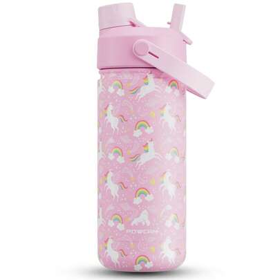 18盎司保温水瓶，配有二合一吸管盖，24小时保冷，防漏，不锈钢双层壁，适合运动、健身、旅行和上学使用。