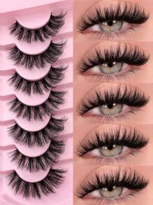 Nuevas 7 pares de pestañas postizas de estilo ruso D Curl con volumen, pestañas postizas de visón clásicas de ojo de gato, pestañas postizas 5D dramáticas con efecto volumen y aspecto natural y suave, extensión de pestañas de maquillaje para un aspecto natural