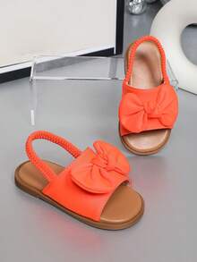 Girls Bow Decor Design Versatile Fashion Classic Cute Elastic Band Baby Sandals Princess Toddler Round Toe Soft Sole Casual Shoes, Suitable For Spring, Summer, Autumn, Winter - Orange - View 3