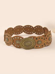 1 buc Accesorii retro în stil stradal pentru femei: Curea metalică ovală cu inele ovale, în stil boem occidental, puternic împodobită, curea vintage cu cataramă sexy și nituri, accesoriu vestimentar la modă pentru purtare zilnică vară, școală toamnă, toamnă, Halloween