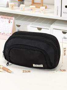 1pc 3-Layer Canvas Pencil Case With Clear Window, High-Quality Japanese Style, Extra Large Capacity Student Stationery Bag (7 Colors),Pencil Pouch,School Bag