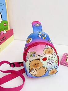 1pc Fashionable Cute Cartoon Student Bag Outdoor Travel Messenger Bag Boys And Girls Universal Chest Bag Coin Purse, Fashionable Contrast Color Stitching, With Cute Capybara Pattern Crossbody Chest Bag, Suitable For Girls And Boys To Go Out Shopping, Daily Use, School, Travel, Send Students Gifts Is A Good Choice - Capibara Chest Bag - View 18