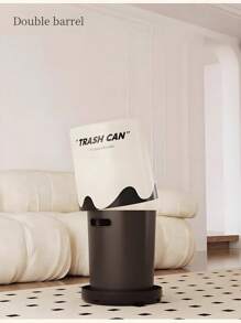 1pc Large Capacity Trash Can - Elegant White & Gold, Durable Plastic Round Design, Suitable For Living Room, Kitchen, Bedroom, Bathroom - Textured Exterior, Smooth Interior, Top Opening, Indoor Use, Kitchen Trash Can | Modern Garbage Bin
