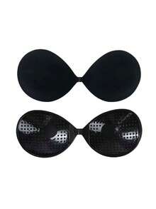 Round Cup Breathable Front Closure Plus Size Bra With Silicone Breast Lift Tape, Invisible & Seamless For Large Busts - Black - View 11