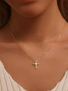 Collar Con Colgante De Cruz Con Cadena De Plata De Ley S925, Cadena De Clavícula Elegante De Diseño Único Para Mujer