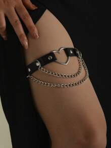 1 buah Garter Belt Kulit Imitasi Gaya Punk Gelap Baru, Rantai Kaki Seksi dengan Dekorasi Hati untuk Tampilan Fesyen Jalanan - Hitam - View 1