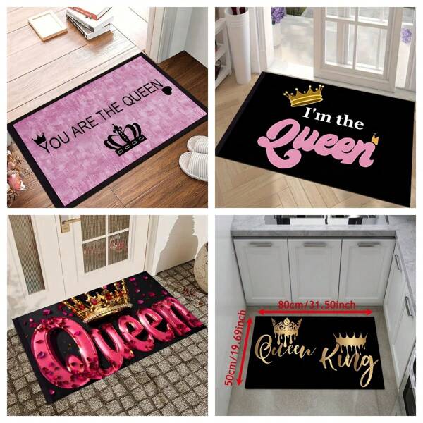 1 pièce Tapis avec motif Reine/Roi, tapis doux et confortable, tapis imperméable antidérapant pour le couloir, la salle à manger, le salon, la chambre, la cuisine absorbante, la salle de bain, la buanderie
