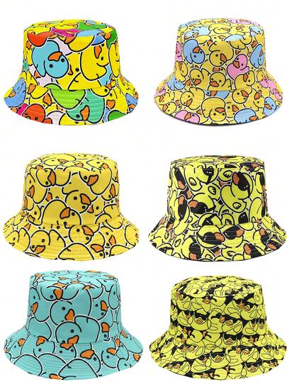 Casual Colorful Cartoon Duckling Print Bucket Hat, Unisex Outdoor Sun Protection Bucket Hat, Suitable For Vacation