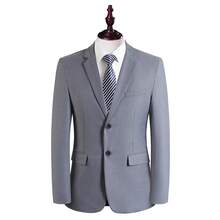 Men's Two-Piece Suit Set, Solid Color Classic Style, Business Casual Slim Fit Style, Western-Style Pants With A Back Slit Style - 灰色 - 查看 2