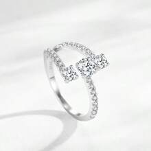 1 pieza Anillo de aleación de cobre con múltiples cuadrados y piedras de circonita incrustadas, para uso diario y fiestas de mujeres