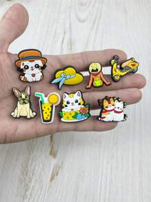 8pc Set Cartoon Cat & Dog Pattern Accessories Kit Fits Sandals, Bracelets, Slippers, Phone Decoration, Gift For Pet Lovers Birthdays, Festivals