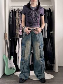 Camiseta de manga corta con estampado gráfico retro, camiseta de verano de estilo vintage streetwear Y2K para mujer