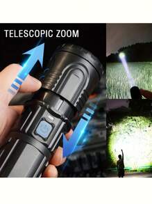 1PC Strong LED Flashlight, 3 Modes Of Adjustable Focal Length Light Source, TYPE-C Rechargeable, Suitable For Outdoor Work Lighting, Fishing, Cycling, Camping, Hunting, And Emergency Lighting