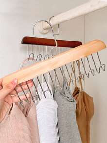 1件/2件木质吊带衣架，多功能内衣背心收纳神器，居家宿舍实木挂钩波浪形晾衣架 - 彩色 - 查看 8