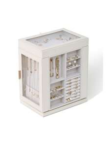 CASEGRACE 1pc Large Capacity Jewelry Box For Women, 360° Rotation PU Leather Jewelry Storage Case , 6 Tier 5 Drawers Clear Lid Jewelry Storage Organizer - Perfect For Rings, Earrings, Necklaces & Bracelets, Gift For Women, Girlssummer Storage Organizer Gift Back To School
