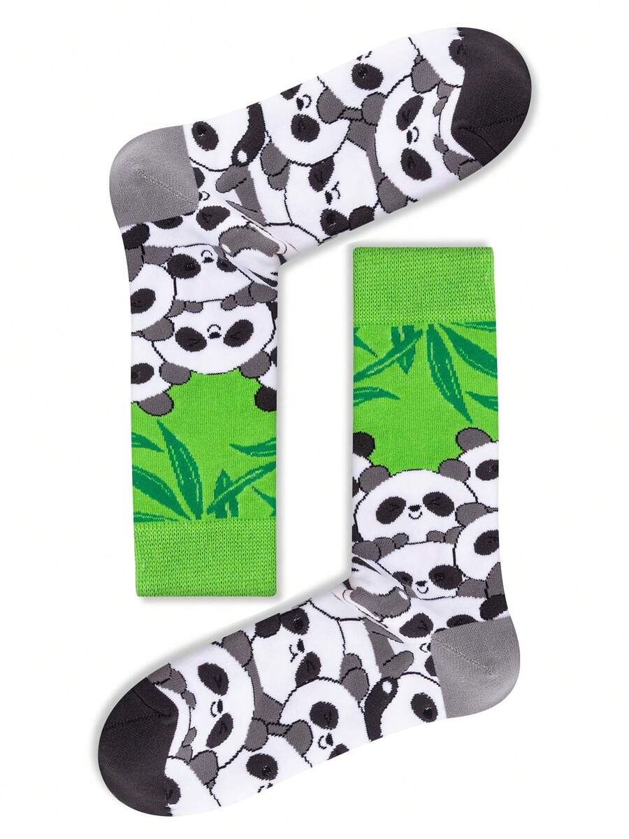 1 Pair Unisex Panda Print Casual Mid-Calf Socks, Versatile All Season Socks, Couples Gift - Multicolor - View 1